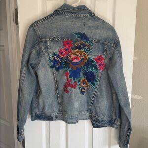 Philosophy Blue Denim Jacket with Colorful Floral Design